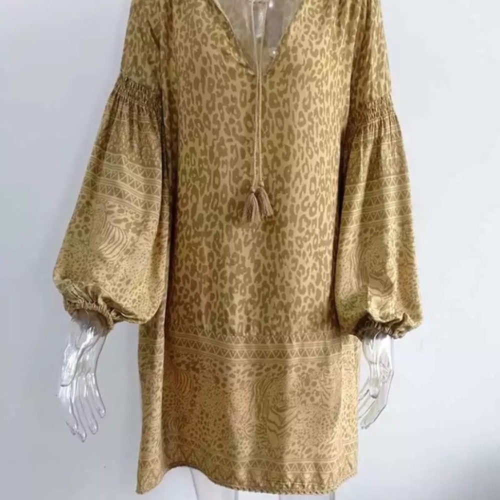 Leopard Animal Print Tunic Long Sleeve Mini Dress - Picture 6 of 10